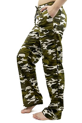 Women#x27;s 100% Cotton Gauze Beach amp; Pajama Pants with Pockets Green Camo NWT $24.99
