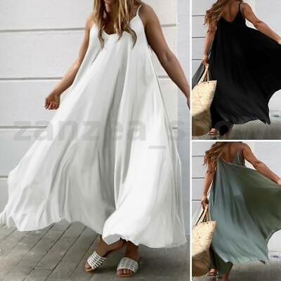 US STOCK Womens Sundress Shirt Dress Strappy Dress Maxi Party Cocktail Plus Size $17.40