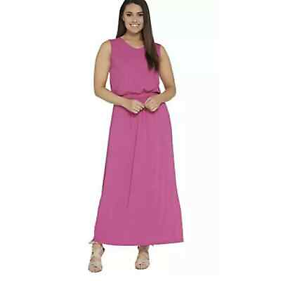 #ad Joan Rivers Maxi Dress Small Petite Pink Sleeveless V Neck Jersey NWOT $14.00