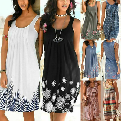 #ad #ad Plus Size Ladies Summer Boho Beach Dresses Holiday Party Fashion Mini Sun Dress $21.48