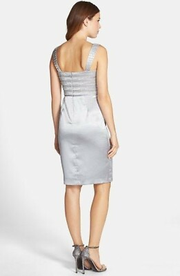 Adrianna Papell Embellished Shantung Silver Gray Sheath Cocktail Dress Size 4P $89.00