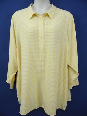 CJ BANKS Plus 5X 30W 32W Yellow Long Sleeve Rayon Blend Pullover Blouse Shirt $14.29