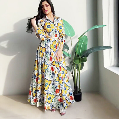 #ad Dubai Women Floral Print Abaya Muslim Maxi Dress Kaftan Robe Turkey Robe Gown $33.23