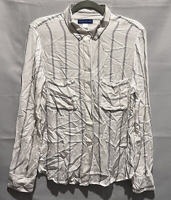 #ad Simply Styled By Sears Womens Shirt ButtonUp White Black Striped Long Sleeve L $8.00