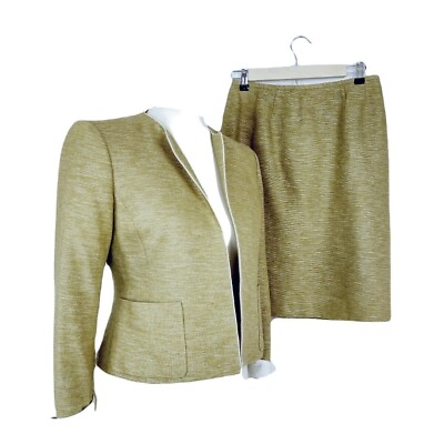 #ad Kasper Green Silk Blend 60s Style 2 Piece 3 4 Sleeve Blazer Skirt Suit W 27 2P $38.95