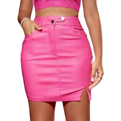 #ad New XS Mini Stretchy Coated Denim High Rise Pencil Skirt Hot Pink Barbiecore $12.00