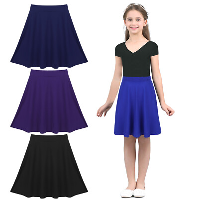 #ad #ad Girls Kid Stretchy Knee Length Full A Line Skater Skirt for Casaul Party Holiday $10.87