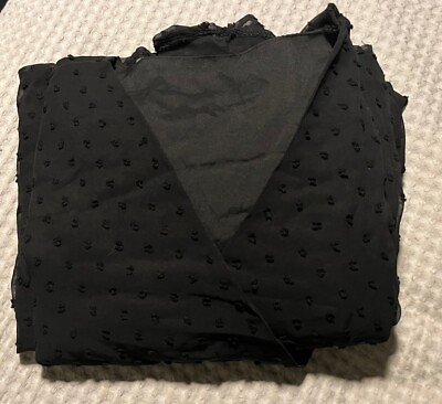 #ad Size XL V neck Black Dress Swing Ruffle Swiss Dots Long Sleeve New $14.99