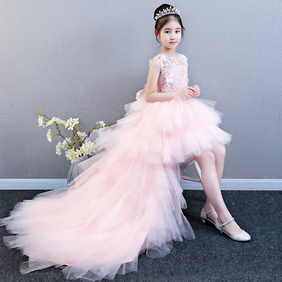 #ad Trailing Appliques Dress Girls Party Ball Gown Kids Flower Girl Dresses Wedding $69.38