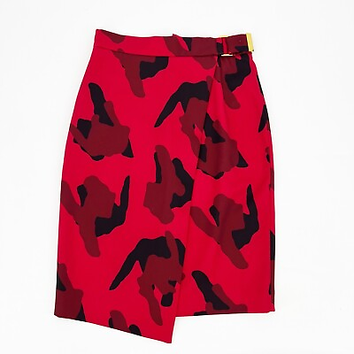 #ad Hamp;M Red Animal Print Asymmetrical Pencil Skirt Business Career Office US 4 $13.92