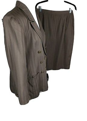 #ad First Edition VTG Ems Sz 14 Taupe Color Cotton Blend Skirt Suit R3 $24.96