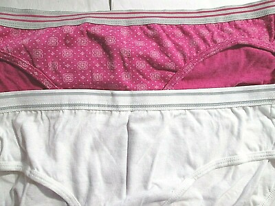 New 2 Fruit of the Loom amp; Hanes Stripe Band Bikinis Size 8 XL WhitePink Print $8.69