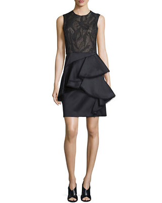 Jason Wu $1518 Black Lace Sleeveless Ruffle Skirt Cocktail Dress Sz 6 $99.00