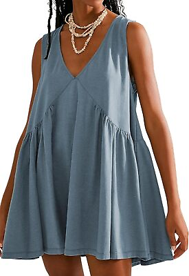 #ad Womens Summer Mini Dress Casual Loose Sleeveles Sundress Swing Flowy Beach Dress $10.44