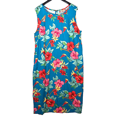 #ad Hawaiian MuuMuu Plus Size 2X Rayon Shift Dress Stretch Resort Comfort Tank Maxi $23.16