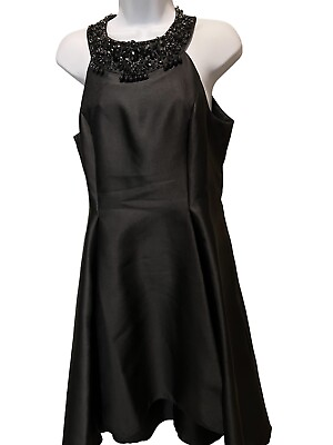 #ad Adrianna Papell Cocktail Dress Size 8 Black Sleeveless Shutter Pleat Back Zip $29.98