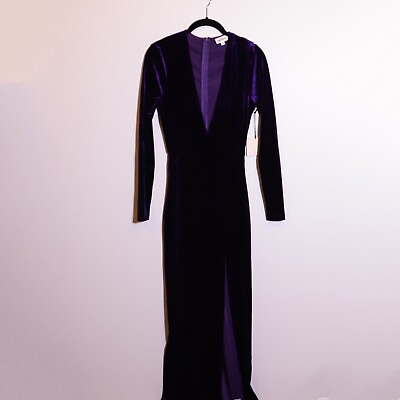 #ad NEW Superdown Miranda Deep V Long Sleeve Velvet Velour Purple Maxi Dress XS $58.50