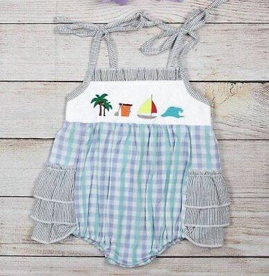 #ad #ad NEW Boutique Baby Girls Beach Palm Tree Boat Sleeveless Romper Jumpsuit $13.59
