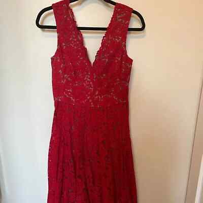 #ad Vera Wang Red Lace Sleeveless Cocktail Dress Size 6 $54.49