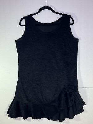 Beach Pool Sleeveless French Terry Cover Up Dress L Black Ruffle $18.99