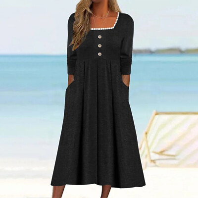 #ad Women#x27;s Casual Party Dresses Square Neck Ladies Long Sleeve Vacation Maxi Dress $34.30