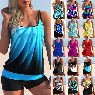 #ad Womens Swimsuit Tankini Set with Shorts Padded Bathing Ladies Swim Beach Costume $24.74