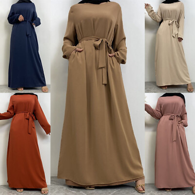 Ramadan Women Kaftan Muslim Long Sleeve Maxi Dress Dubai Abaya Jilbab Cocktail $39.09