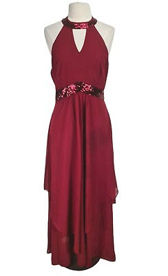 #ad NOCTFLOS Burgundy Chiffon Maxi Dress Women Junior Size XL Halter Neck Zip Up $18.99