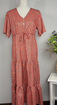 #ad Women Summer Boho Long Maxi Beach Dress Ladies Picnic Party Peach Sundress Lg $32.50