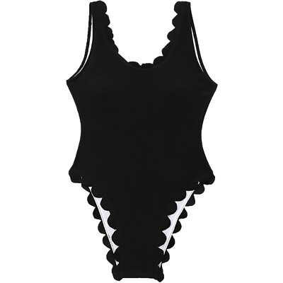 #ad Women#x27;s Swimsuit One Piece Scalloped Swimsuit Beach Bikini Swimwear Open Back $18.99