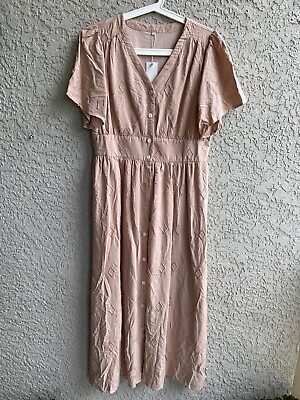 #ad Petal Lush Womens Pink Embroidered Ruffle Sleeve Maxi Dress Size L #1734 NWT $35.00