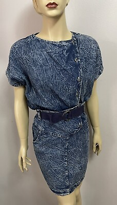 #ad Cool 80’s Vintage Mara J Jrs Acid Washed Belted Denim Mini Skirt Dress XS 3Jr. $44.99
