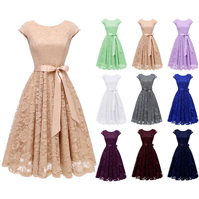 #ad Women#x27;s Floral Lace Dress Formal Party Dress Wedding Bridesmaid Dress Cap Sleeve $8.88