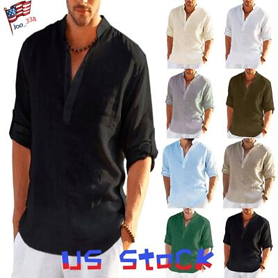 #ad Mens Linen Beach Shirts Plain Loose Casual Shirt Summer Blouse Tops Plus Size $19.56