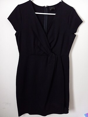 #ad Worthington Black Cocktail Dress SIze 10 Elegant wrap around look Zipper back $27.99