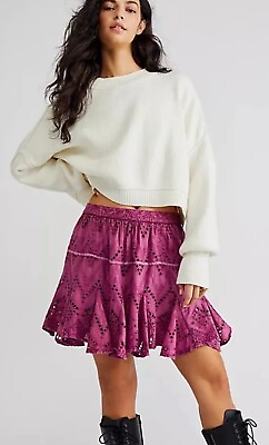 #ad Free People Women Serenity Eyelet Mini City Skort in Pink Rose Size XS NWT $55.00