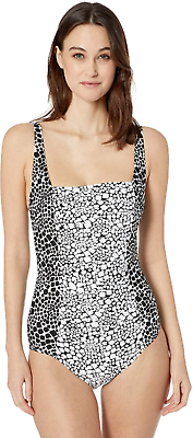 Calvin Klein Women#x27;s Pleated One Swimsuit Piece SwimwearBlack White16 $69.45