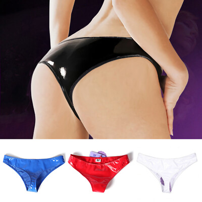 #ad Men Latex Leather Shiny Wet look Panties Bikini Thong Brief Underwear Unisex $11.75