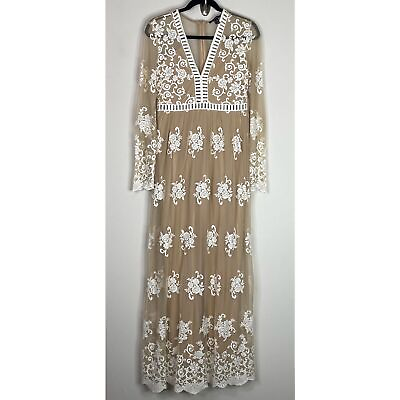 #ad Forever 21 Embroidered Lace Overlay Boho Bride Maxi Dress Women#x27;s Size Medium $50.00