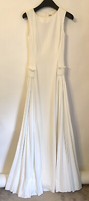 VICTORIA BECKHAM UK8 White Maxi Length Sleeveless Crepe Dress Full Pleated Skirt GBP 199.00