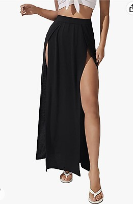 WDIRARA Women’s Skirt Plus Size 3XL Black Double Split Thigh Maxi High Rise $32.77