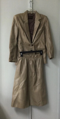 #ad #ad VTG 90s Leather School Florence XS Leather Skirt Suit Blazer Jacket Bone Beige $69.99