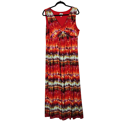 #ad CHICO#x27;S Orange Red V Neck Sleeveless Maxi Dress Sundress Long Size 3 XL $19.57