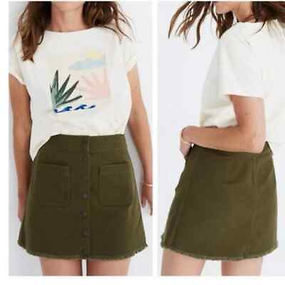 #ad MADEWELL Station Olive Green Skirt Women#x27;s 8 Button Front Mini Raw Hem $27.00