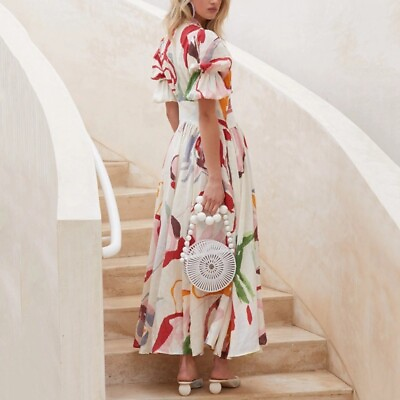 #ad #ad Holiday Maxi Dress Hot Women Summer Dress V Neck Loose Dresses Floral Seaside $26.59