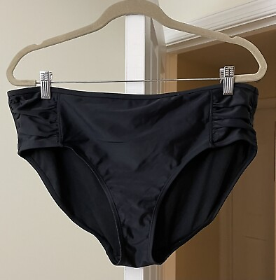 #ad Artsy Swim Bikini Bottom Black Solid Ruched Brief Beach Pool Women#x27;s 1X Plus $7.87