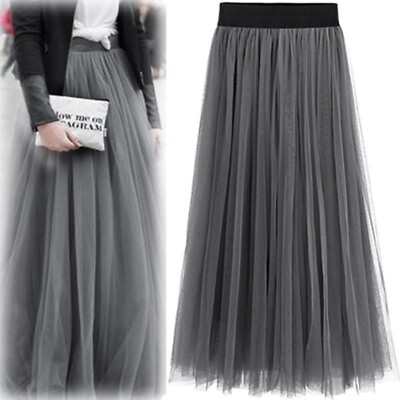 #ad Women#x27;s Long Skirt New Tulle Skirt Long Midi Skirt Fairy Mesh Skirt Dress $14.80