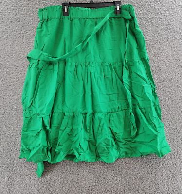 #ad Estelle Plus Cruise Tiered Midi Skirt Women#x27;s 2X Green Elastic Waistband Pull On $48.54