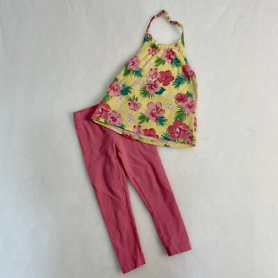 #ad #ad Summer Girl’s Hawaiian Halter And Pink Pant Outfit 2 piece Set Sz 4T $8.99