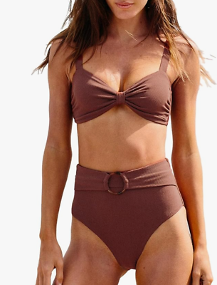 #ad CUPSHE Women#x27;s Bowkont Front Bikini Set Tummy Control High Waisted Belted Small $11.99